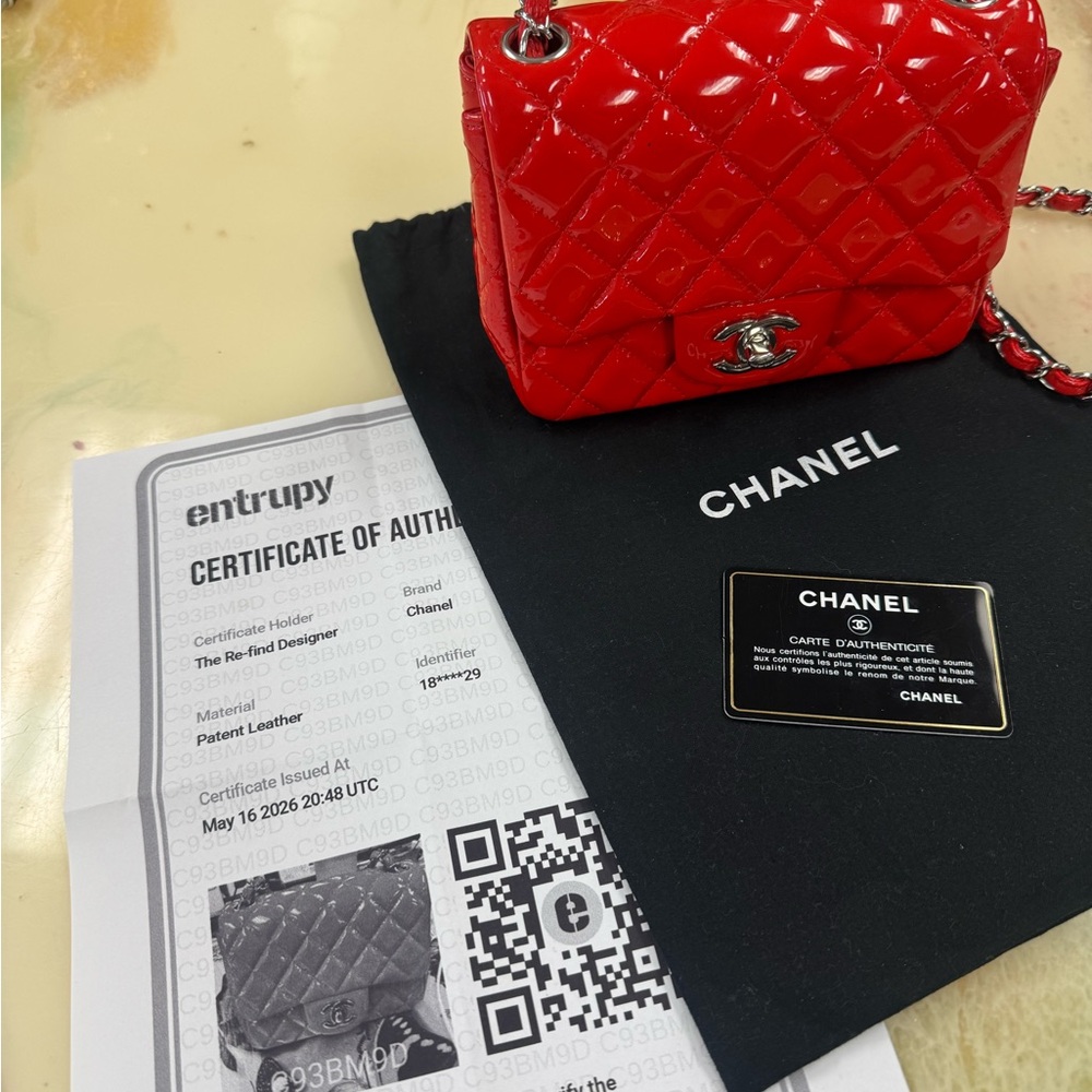CHANEL Glossy Quilted Mini Flap Bag in Bright Red Patent